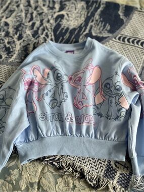 Disney Light Blue Stitch & Angel Graphic Sweatshirt